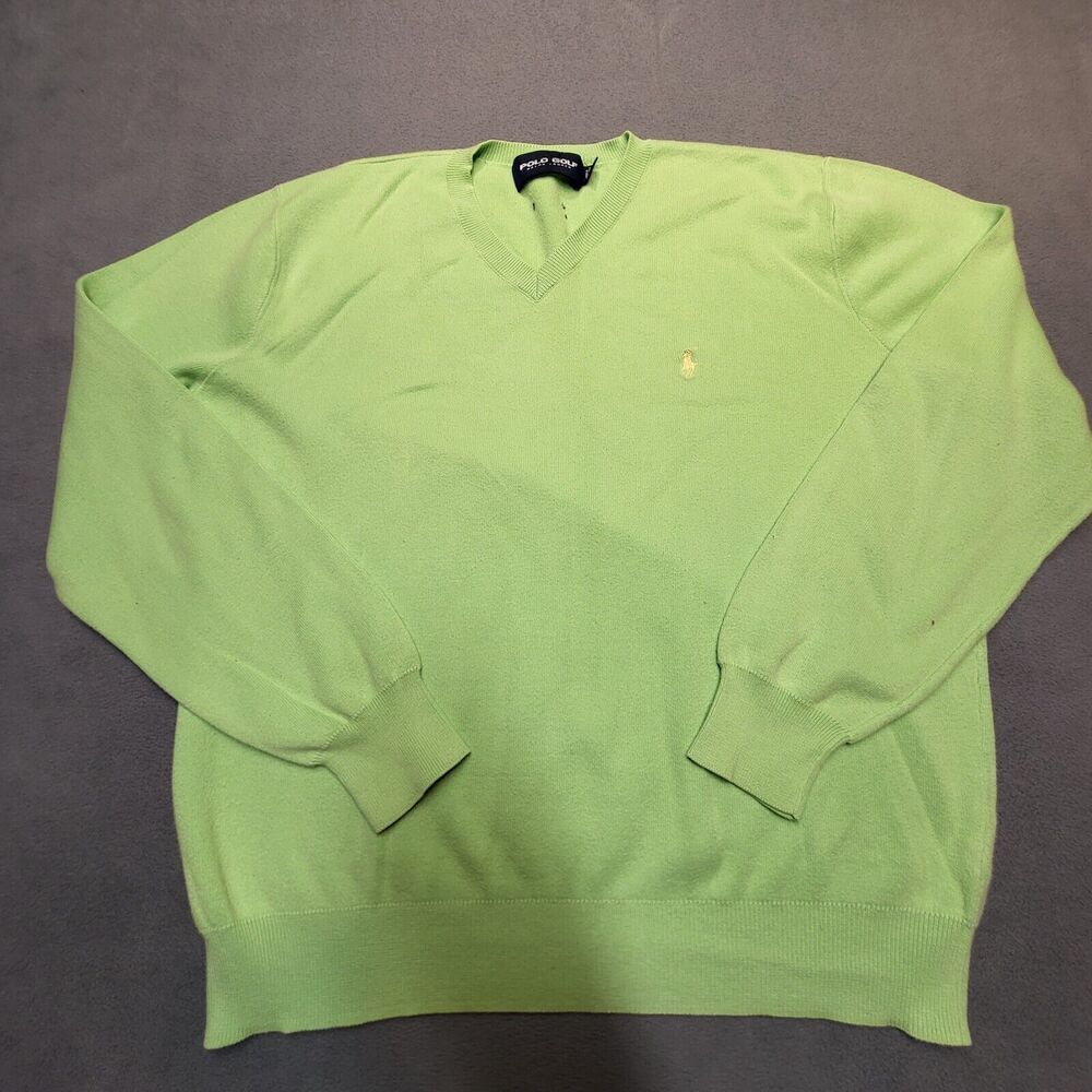 Polo Golf Ralph Lauren Sweater Mens Medium XL Green Pullover V Neck Long Sleeve